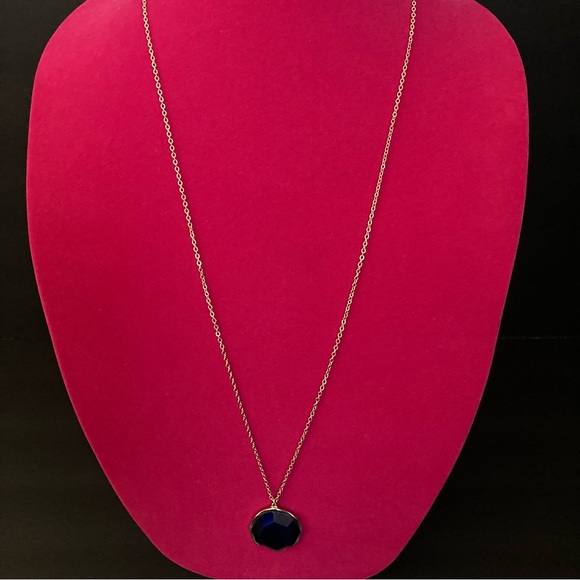 Jewelry Long Necklaces With Blue Stone Pendant Gold Tone Chain L 155